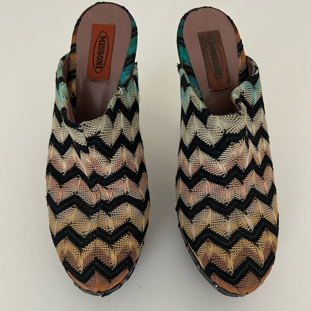 Missoni Crochet-knit Multicolor Round Toe Chevron Print Wood Clog EU 40 US 10 - Picture 12 of 12